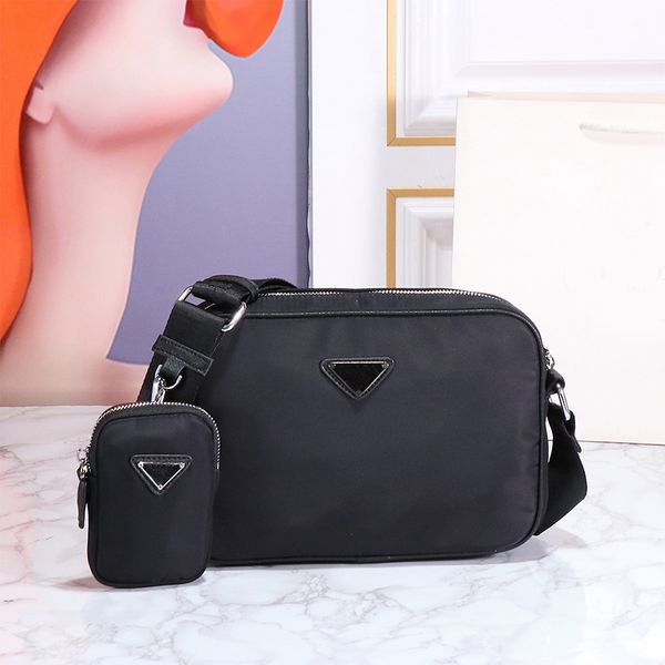 

nylon crossbody bag black shoulder bags wallet detachable purse hardware triangle zip closure internal compartment cowhide pattern decoratio
