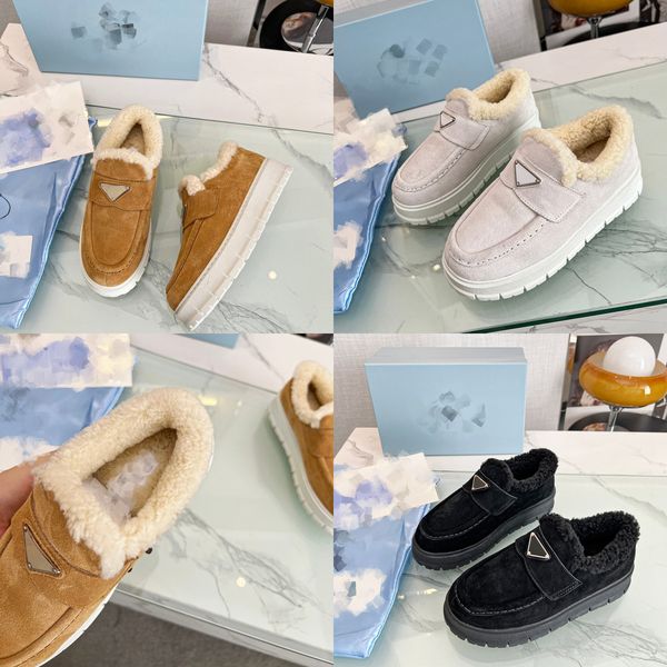 

designer women monolith fur mules slipper furry wool plush boots casual shoes thick bottom gear triangle p loafers booties slides cloudbust, Black