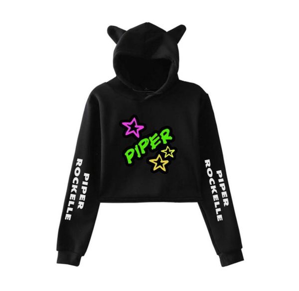 

piper rockelle merch crop hoodie hip hop streetwear kawaii cat ear harajuku cropped sweatshirt pullover ropa mujer1863916, Black