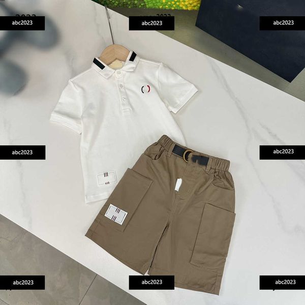 

new tracksuits kids clothing sets baby classic embroidered logo polo shirt suit 2pcs lapel tshirt and shorts size 100150 cm apri, White