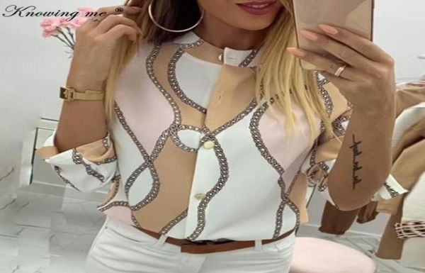 

knowing me women spring adjustable sleeve chains leisure elegant pineapple print button blouse shirt vneck basic blusa y6260696, White