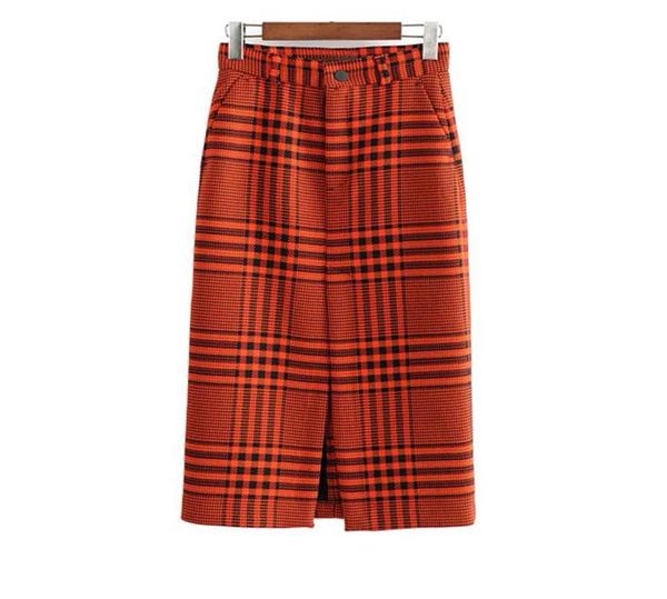 

2020 spring autumn women fashion elegant plaid skirt split zipper button slim skirt casual office long5499064, Black