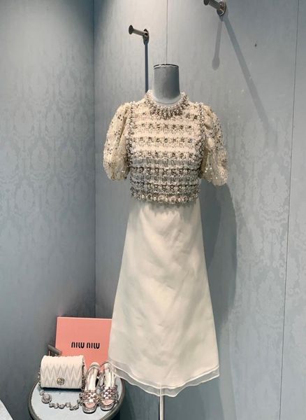 

luxurious white beads crystals women dress designer puff sleeves organza short women039s dresses milan runway vestidos defesta 6846066, Black