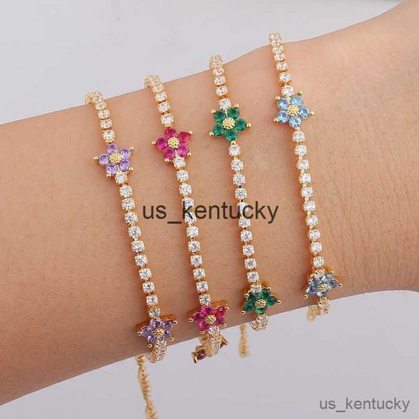 

charm bracelets new arrived colorful flower tennis link chain bracelet for women girls iced out bling paved daisy flower bracelet r230821, Golden;silver
