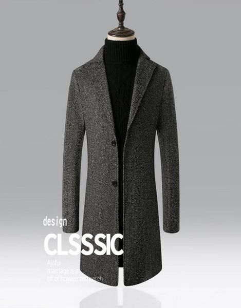 

fashion men039s wool coat winter warm solid color long trench jacket male single breasted business casual overcoat parka lj20114427044, Black