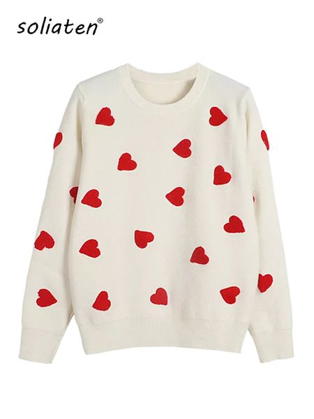 

women s knits tees 2023 spring embroidery heart women sweater o neck kawaii fashion pullover loose jumper long sleeve knitwear female c 129, White