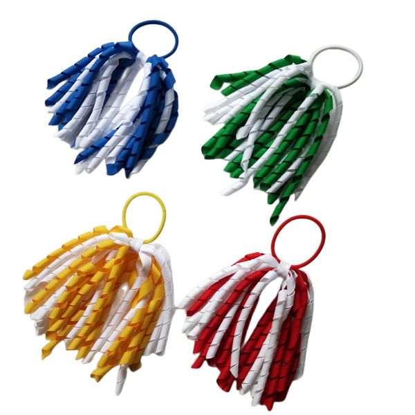 

woman girl korker elastic hairband headwear curl tassel ribbons ponytail holder streamers plain colour 5inch corker hair bows clips rope pd0, Slivery;white