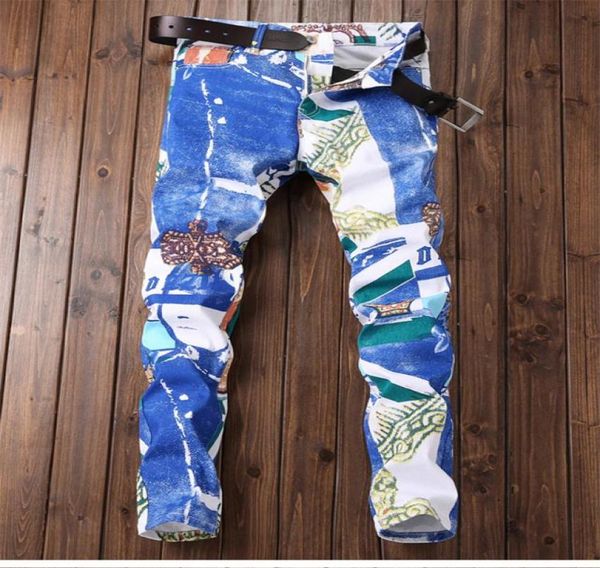 

men039s jeans casual stretch slim denim pants male trousers fashion designer mix printing jean hombre hip hop blue jeans1247452