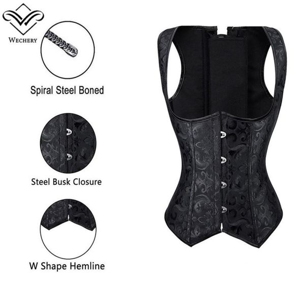 

women brocade waist cincher underbust corset vest gothic slimming corsets steel boned steampunk clothing plus size s6xl6522029, Black;white