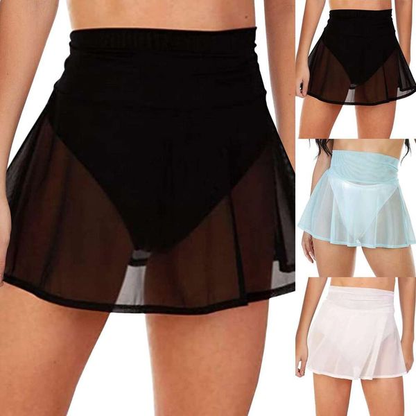 

womens mini skirt see through mesh sun, Black