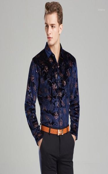 

men039s casual shirts winter thick shirt mens velvet dress formal pattern black blue silk business size m3xl16986008, White;black
