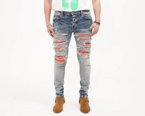 

broom jeans mens european and american fashion hiphop casual patch leisure slim pants teenagers4818180, Blue