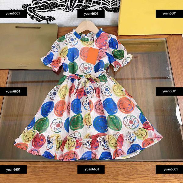 

luxury girl clothing colorful floral print baby dresses polo shirt design high end customization skirt design lapel new product, Red;yellow