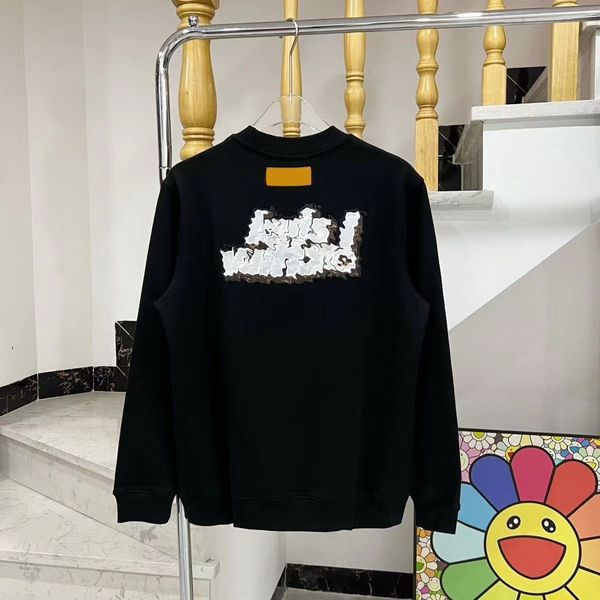 

mens hoodies sweatshirts embroidered round neck sweater loose pullover long sleeve clothing s-xl, Black