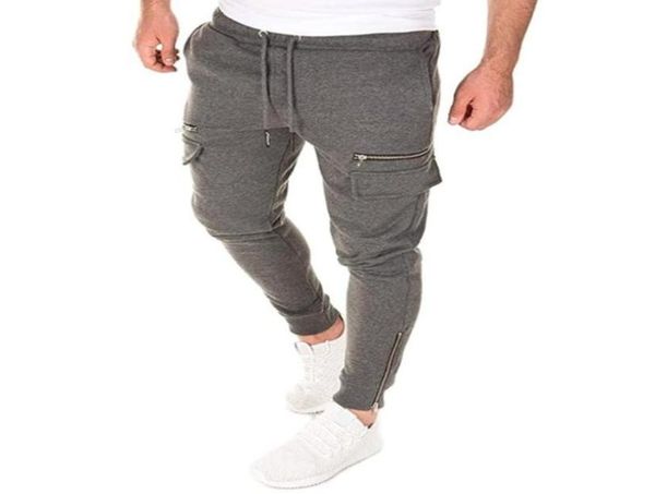 

men039s pants streetwear men zip up pockets long casual solid color trousers slim fit sweatpants skinny joggers5470534, Black