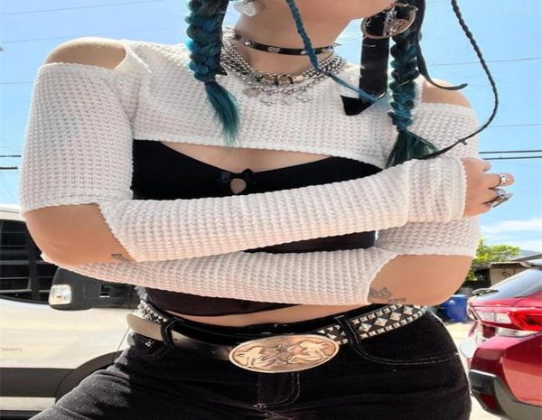 

women039s t shirts wsevypo cutout cold shoulder short tshirts women round collar long sleeve sun protection beach coverup str8048631, White