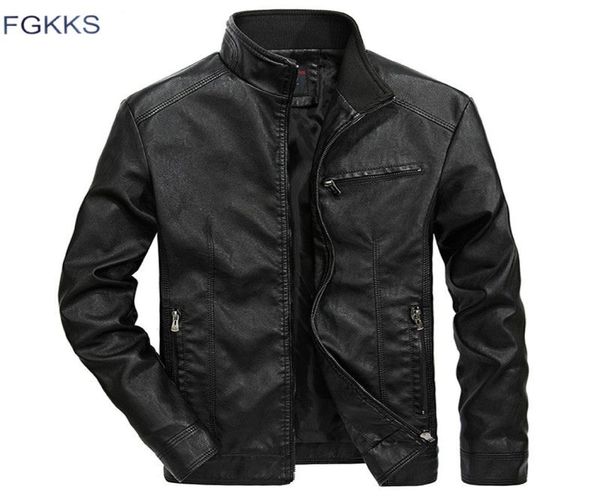 

fgkks autumn winter leather jacket men windproof leather jackets men pu motorcycle fashion male jackets8052683, Black