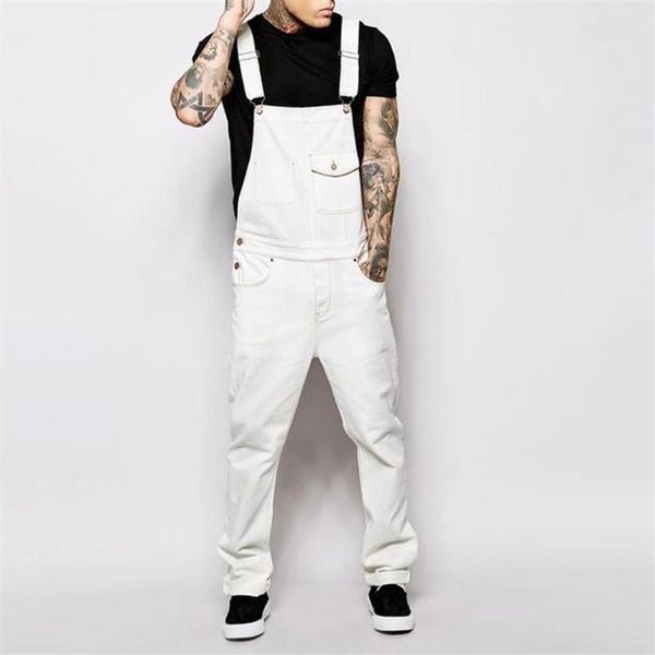 

jumpsuits overalls men bib jeans denim suspender romper trousers men streetwear pockets slim skinny overall black white207u, Blue
