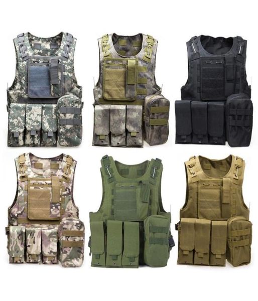 

camouflage tactical vest cs army tactical vest wargame body molle armor outdoors equipment 6 colors 600d nylon6864492, Black;white