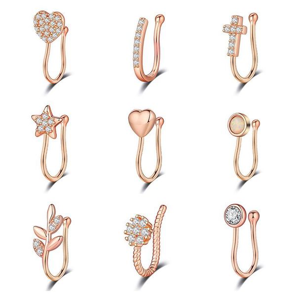 

fashion heart clip on nose ring star fake nose piercing clip on cross nose clip fake jewelry faux piercing nez, Silver