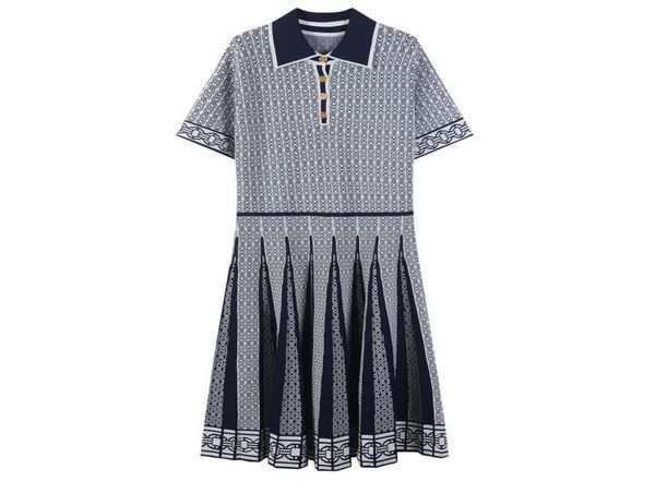 

722 2021 spring summer brand same style dress short sleeve lapel neck a line mid calf kint dress luxury womens clothes flora print8856922, Black