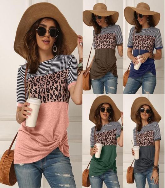 

fashion women casual short sleeve summer tshirt leopard stripes stitching t shirt tees femme ladies tshirt clothes soft7035298, White