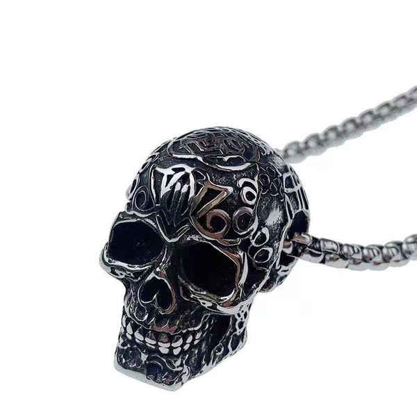 

vintage skeleton head titanium steel pendant necklace personalized fashion rock necklace jewelry, Silver