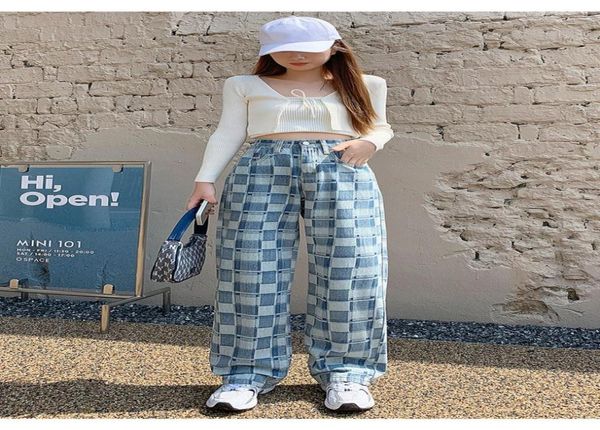 

women039s jeans floral print cotton women high waist straight vintage streetwear denim trousers female casual pants 2022 fall9143629, Blue