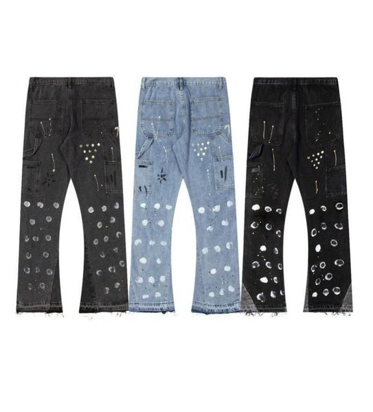 

22ss gd mens jeans handsplashed ink stitching pants men women casual flared trousers fashion hiphop designer jeanss2424270, Blue