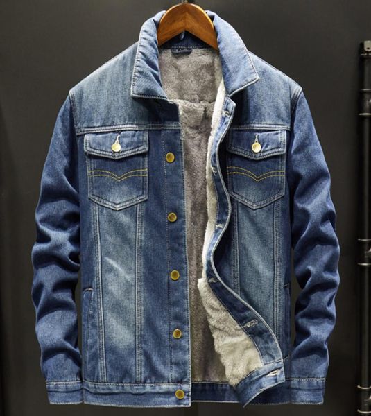

winter high street mens denim jacket casual male fleece thick warm cotton padded jean coats black blue cowboy plus size m8xl clot1802413, Black;brown