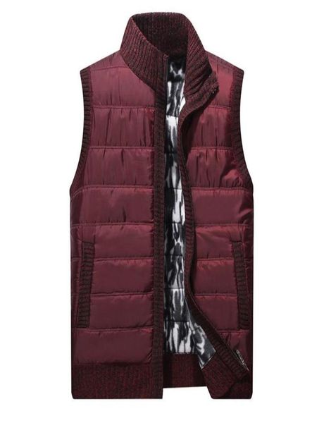 

mens jacket sleeveless vest knitted cardaigan sweater men winter fleece solid patchwork waistcoat for man vest coats homme 20202092532, White;black