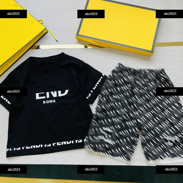 

new kids clothes child sets baby 2pcs letter-printed t-shirt and ripped shorts summer outdoors tracksuit size 110-160 cm mar01, White