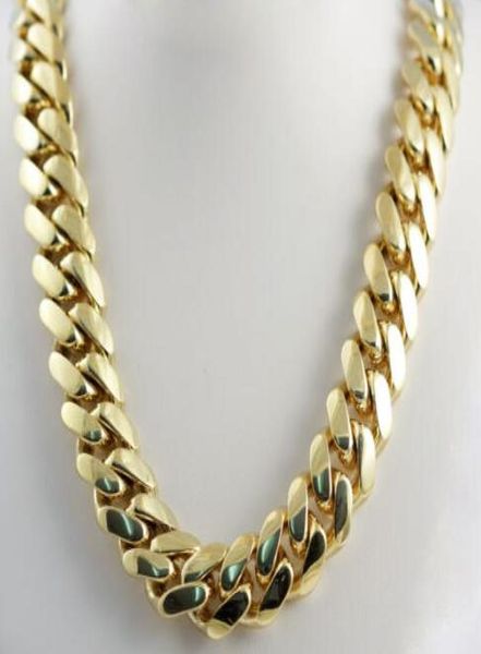 

14k yellow gold plated men039s heavy miami cuban chain necklace 24quot 14mm3530149, Silver