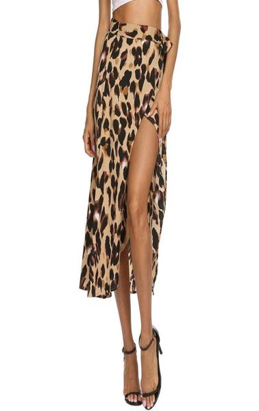 

maoxzon new womens leopard print long skirts for ladies spring summer high waist split chiffon maxi skirts bandage skirt7121132, Black
