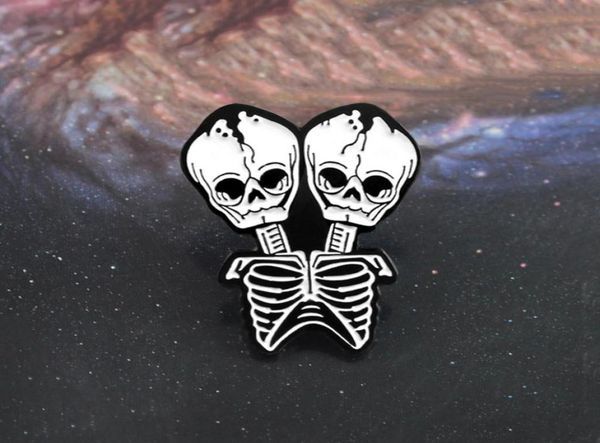 

doubleheaded skeleton pin black white gothic art accessory02371471, Blue