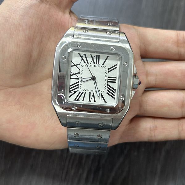 

gold square mens watch 40mm geneva genuine stainless steel mechanical watches case bracelet fashion auto date watches male wristwatches mont, Slivery;brown