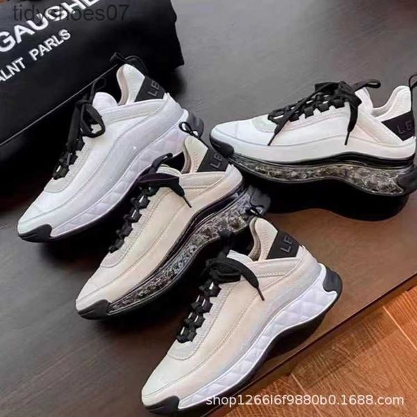 

cushioned shoes for women's 2023 spring new high rise color matching dad's shoes thick sole casual genuine channel leather sports, Black