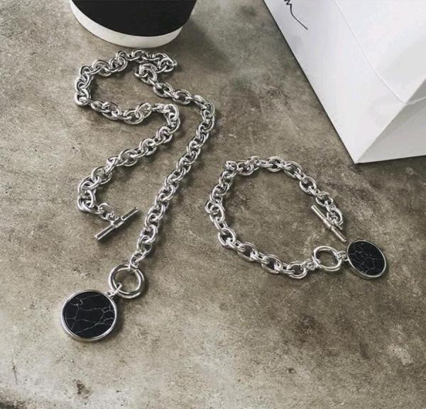 

fashion marble texture necklaces bracelets set collar bone link chain marbling jewelry setting stone factory 3757600, Silver