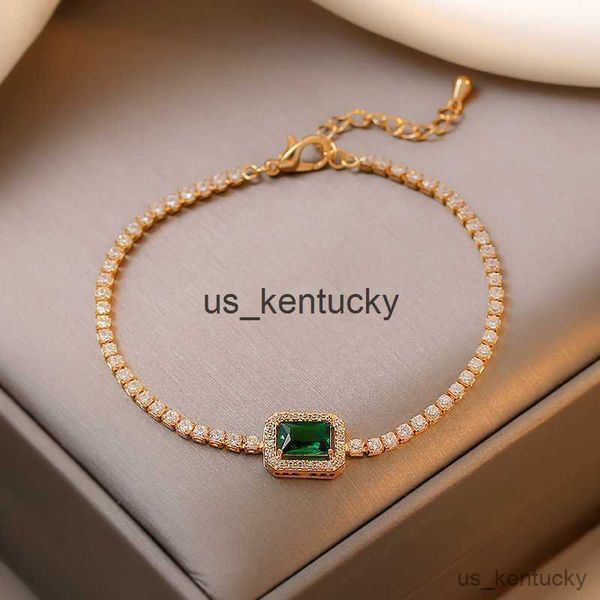 

charm bracelets vintage full of green color bracelets for women quality square crystal bracelet wedding jewelry gifts r230821, Golden;silver