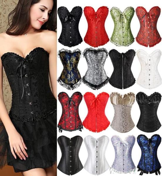 

plus size bustier corset gothic lace up overbust corselet steampunk body shapewear women slimming corset satin bone 6xl9581995, Black;white