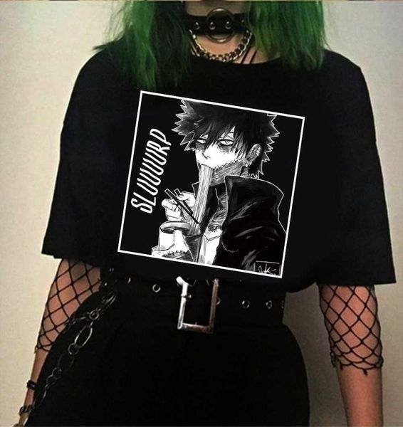

2020 my hero academia t shirt dabi sluuuurp noodles tshirt graphic tees male x06215546175, White;black
