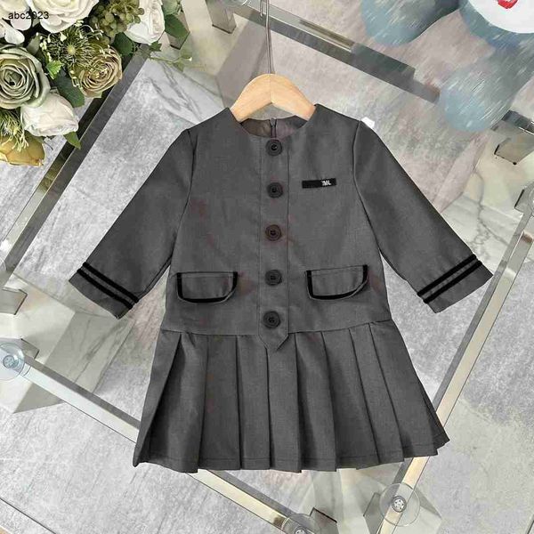 

new fashion girl long sleeved dress designer baby clothes single breasted kids frock size 100-150 cm child pleated skirt aug11, Red;yellow
