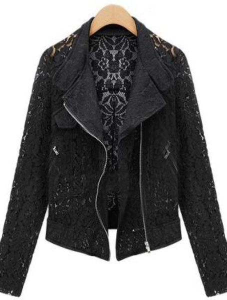 

women lace biker jacket autumn new full lace outerwear female leisure casual short jacket metal outerwear jacket clot9154475, Black;brown