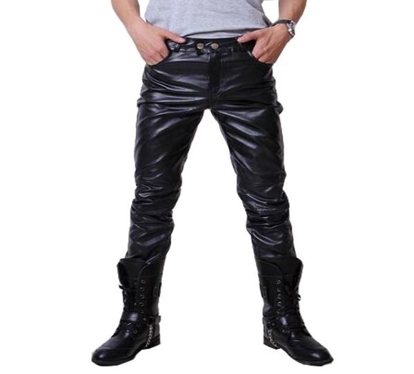 

whole2016 hip hop mens leather pants faux leather pu material 3 colors motorcycle skinny faux leather outdoor pants7355646, Black