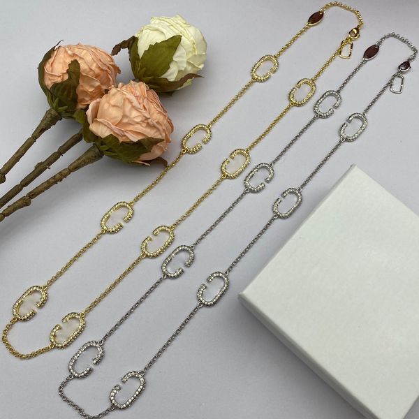 

women simple necklace brand design 925 silver 18k gold plated diamonds sparkling necklace fashion charm jewelry package with box