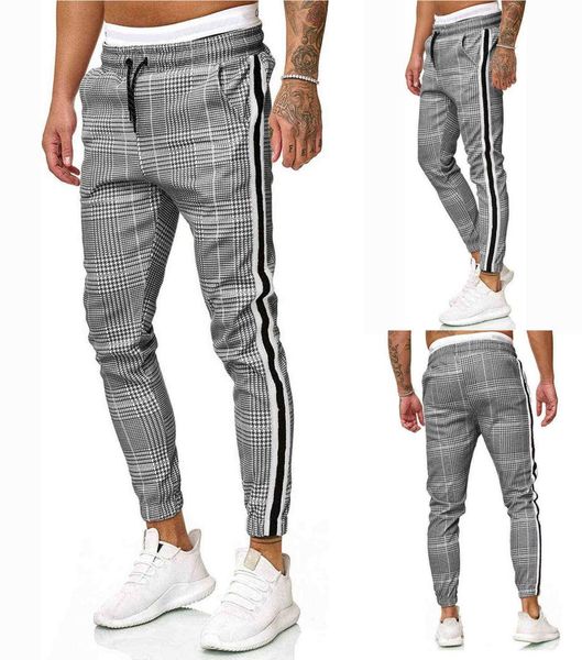 

men039s long casual sport pants slim fit plaid trousers running joggers sweatpants fashion stripped mid waist pants pantalon ho1240111, Black