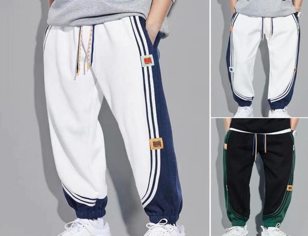 

men039s pants striped color block drawstring patchwork spring autumn men sweatpants korean style ankle tied pockets trousers fo9607214, Black