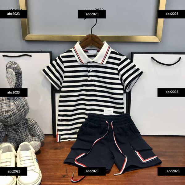 

new tracksuits designer kids set baby dress size 100-160 cm striped lapel short sleeves and elastic waist shorts new arrival may10, White
