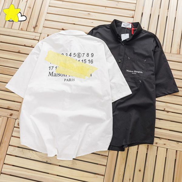 

hip hop high street oversized short sleeve shirts men women 1 quality classic print pocket shirts, White;black