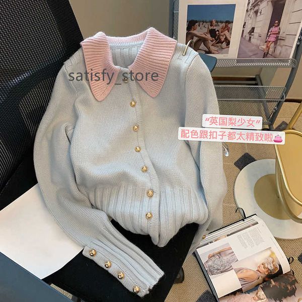 

women cardigan peter pan collar spring autumn cute girls sweet sweater knitted korean chic single breasted patchwork 2023, White;black